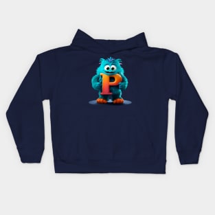 Cute Monster for Kids Alphabet Letter P Funny Back to School Kids Hoodie